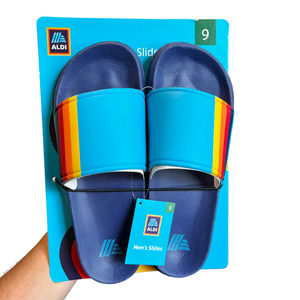 ALDI Gear Capsule Collection 2023 Men's Slide Sandals Blue Rainbow Size 9 NEW